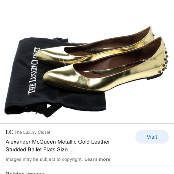Alexander McQueen Metallic Gold Studded Flats - Picture 10 of 12